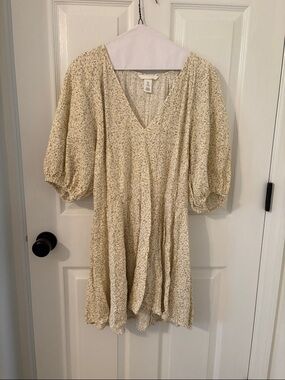H&M Cream Dress with Olive Green Floral Print
